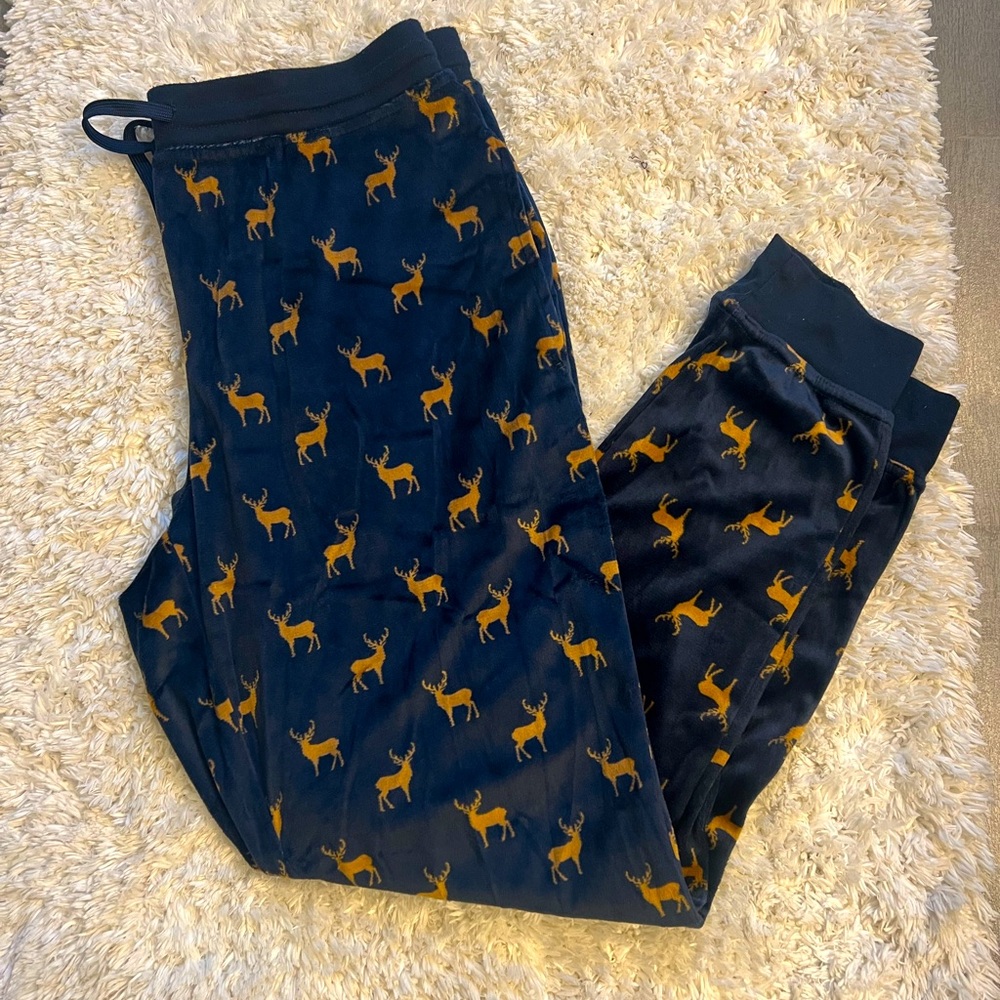 Holiday Time Navy Blue and Brown Reindeer Joggers